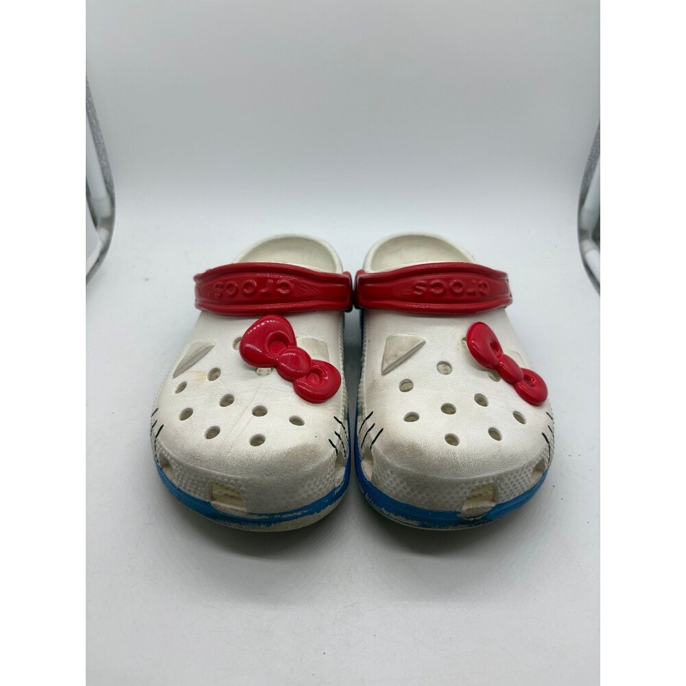 Crocs Hello Kitty Classic Clogs Size J2 Youth Kids White Red Bow Slip On Shoes
